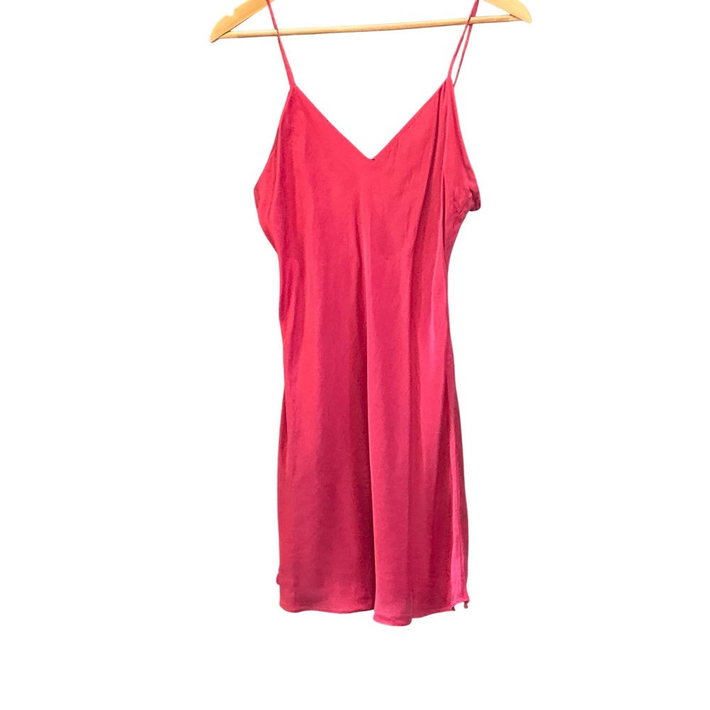 Vintage August Silk Slip Dress Barbiecore Coquette Minimalist Pink 100% Silk L